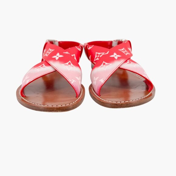 Louis Vuitton Palma Flat Sandals Size 37.5 US 7.5 Pink Ombre LV Criss Cross - Picture 6 of 16